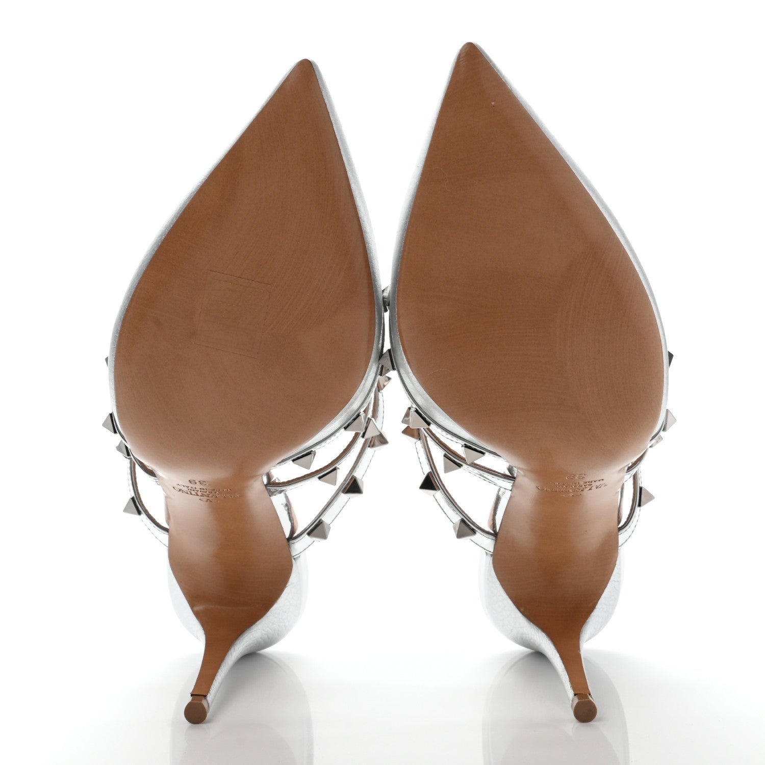 Valentino Garavani Metallic Pebbled Calfskin Rockstud 90mm Cage Mules 39 Silver 5 of 8