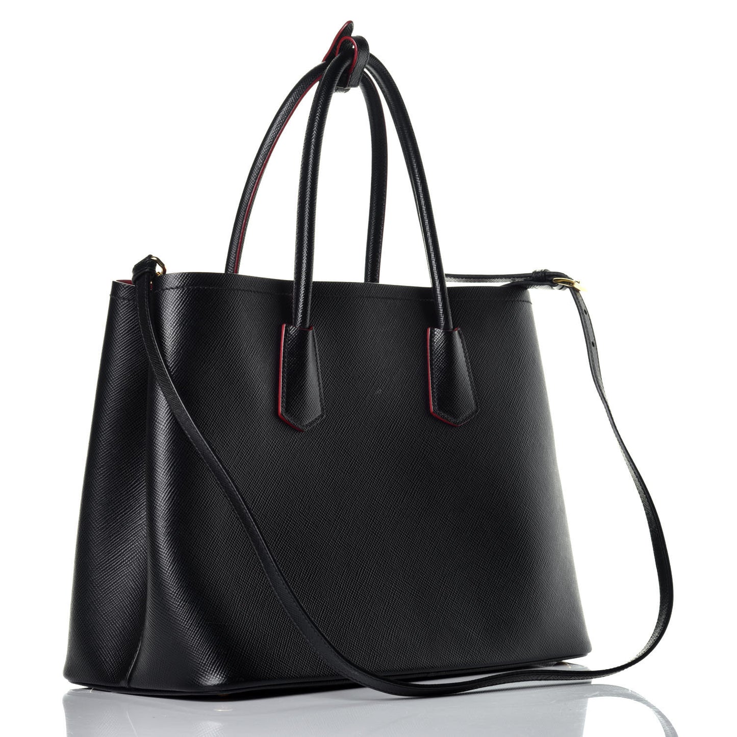 Saffiano Cuir Medium Double Bag Black Fuoco