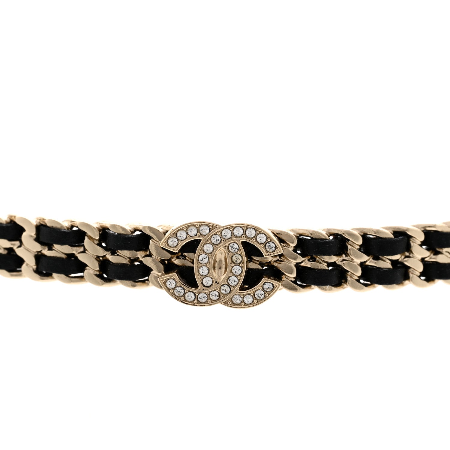 Chanel Metal Lambskin Crystal CC Choker Necklace Black Gold 4 of 6