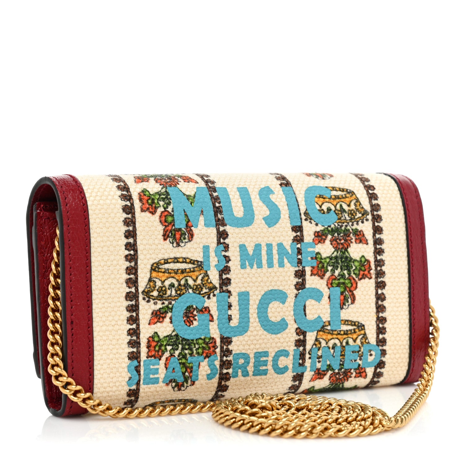 Gucci Canvas Calfskin 100 Centennial Music Chain Wallet Multicolor 3 of 13