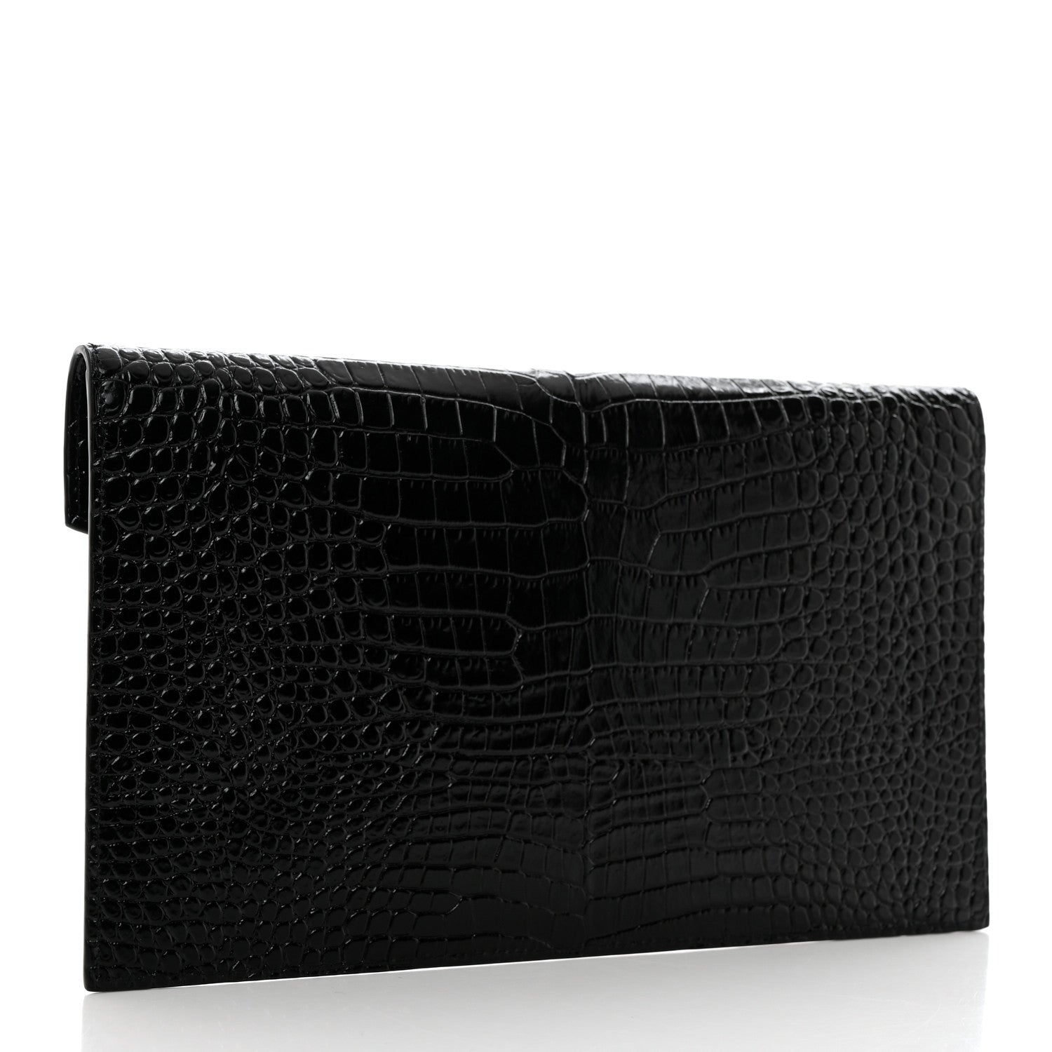 Saint Laurent Calfskin Crocodile Embossed Uptown Monogram Pouch Black 3 of 8