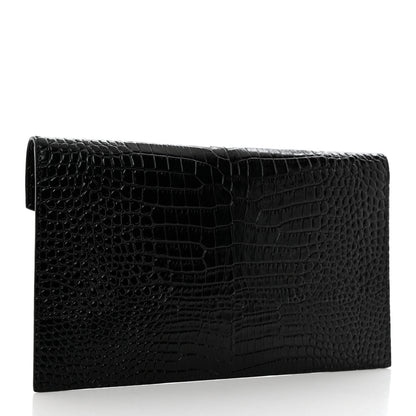 Saint Laurent Calfskin Crocodile Embossed Uptown Monogram Pouch Black 3 of 8