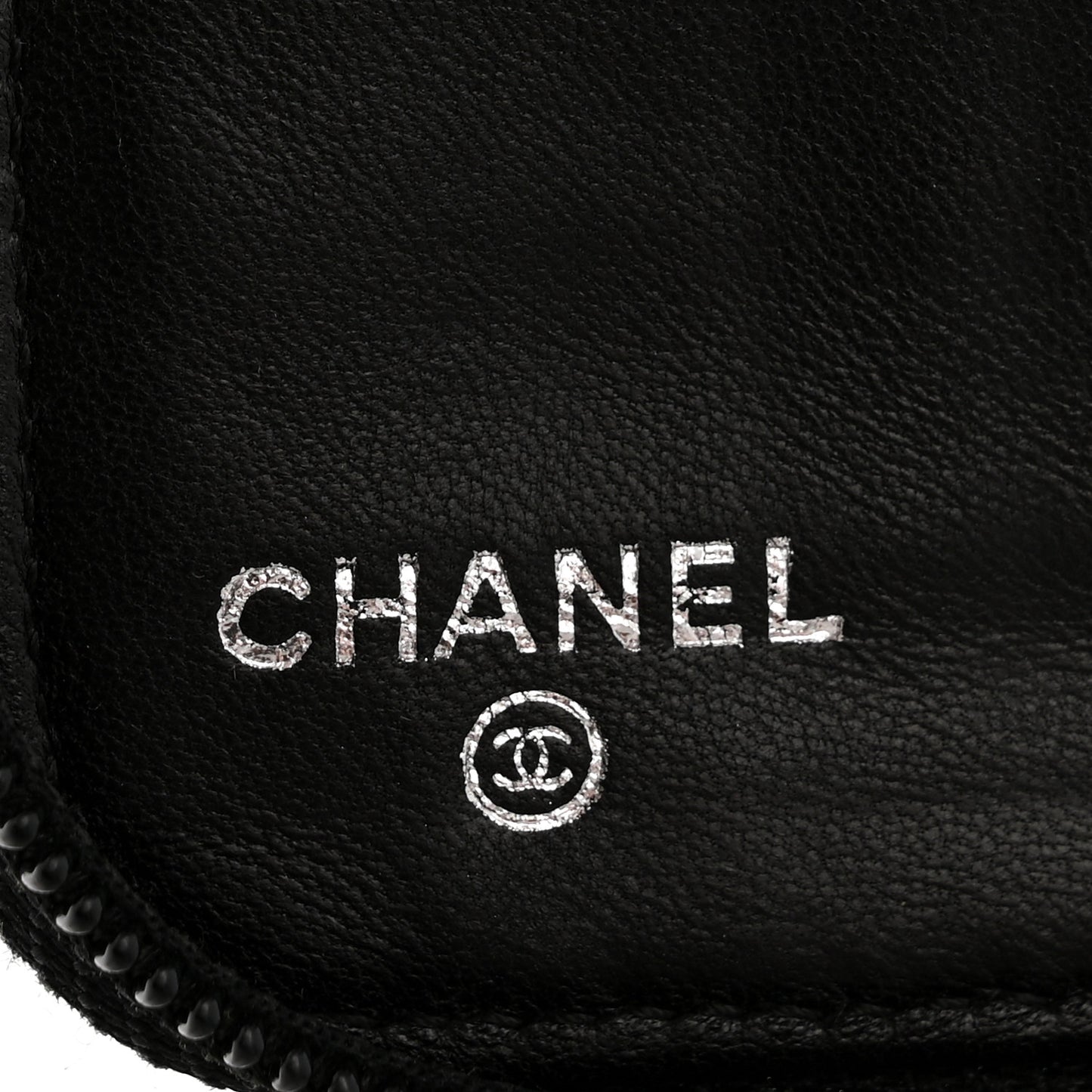 Lambskin Camellia Embossed Zip Around Organizer Wallet Black