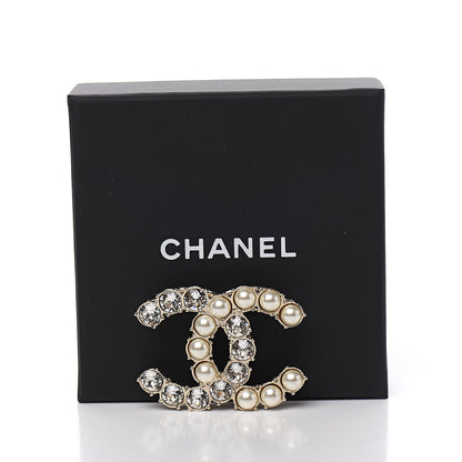 Chanel Pearl Crystal CC Brooch Gold Pearly White 4 of 4