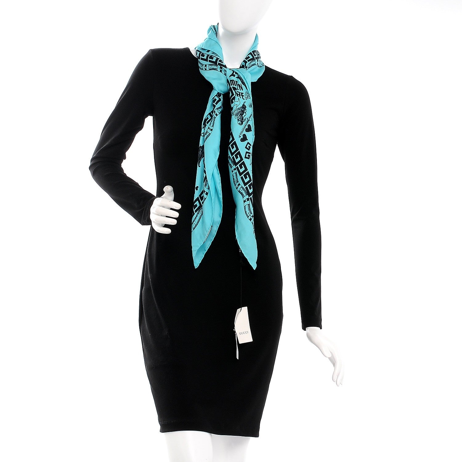 Gucci Silk Noodle Take Out Scarf Turquoise Blue 5 of 5