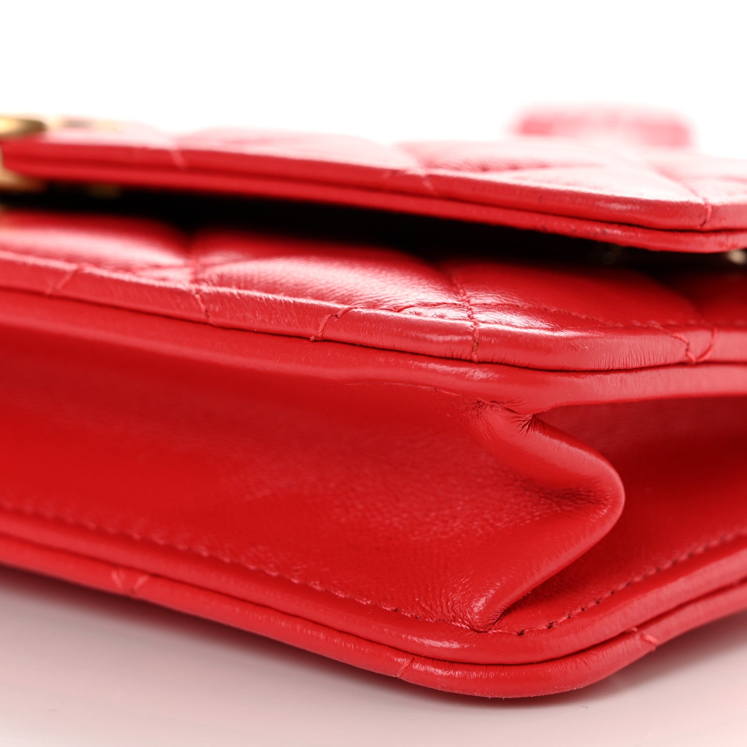 Chanel Lambskin Resin Quilted Wallet On Chain WOC Red 11 of 12