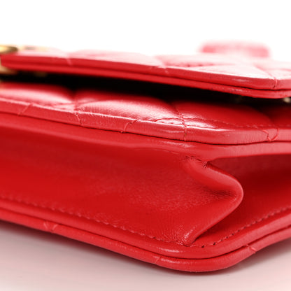 Chanel Lambskin Resin Quilted Wallet On Chain WOC Red 11 of 12