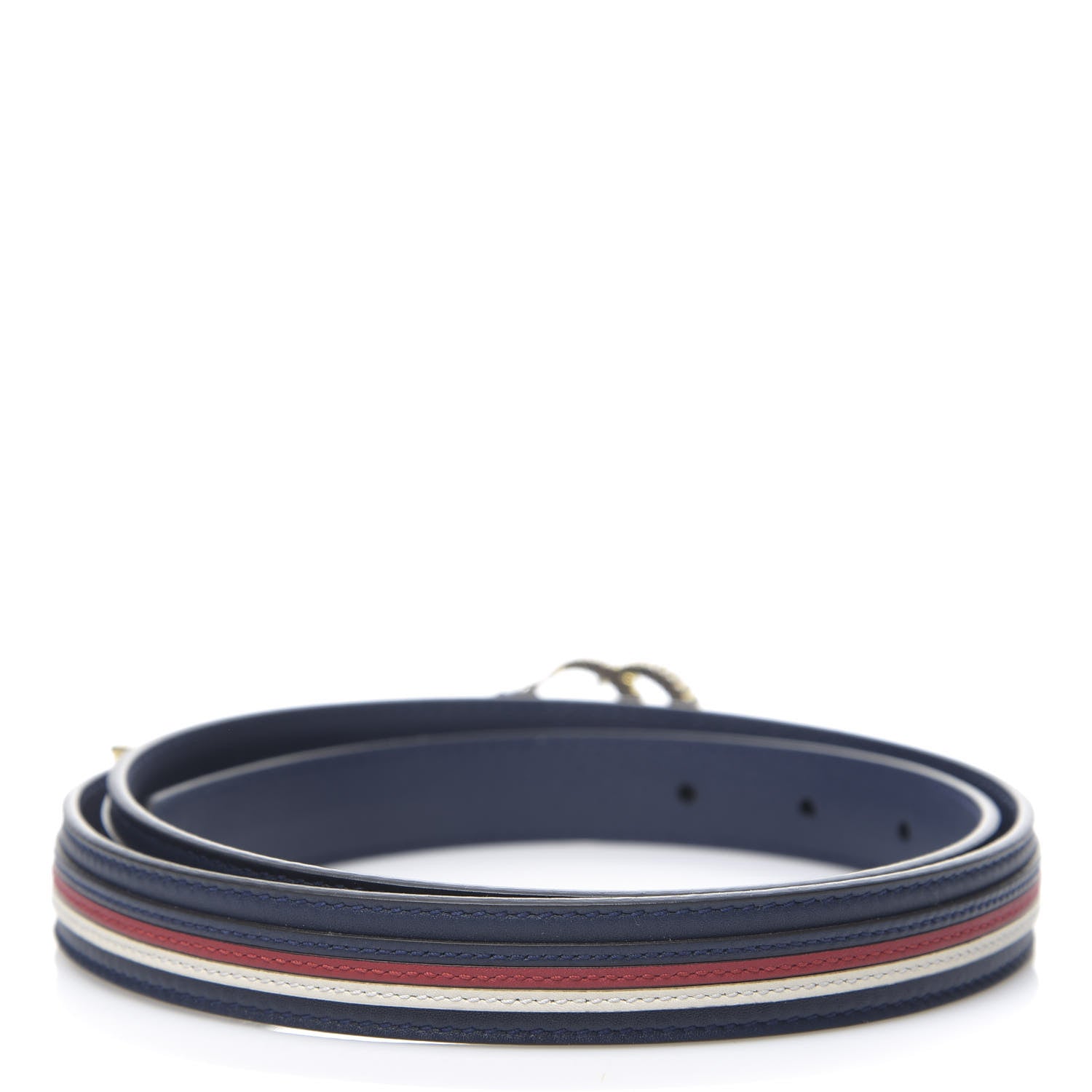 Gucci Calfskin Sylvie Stripe Torchon Double G 20mm Belt 90 36 Maritime Hibiscus Red Mystic White 2 of 5
