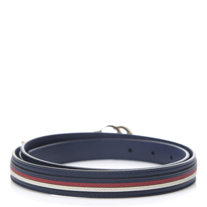 Gucci Calfskin Sylvie Stripe Torchon Double G 20mm Belt 90 36 Maritime Hibiscus Red Mystic White 2 of 5