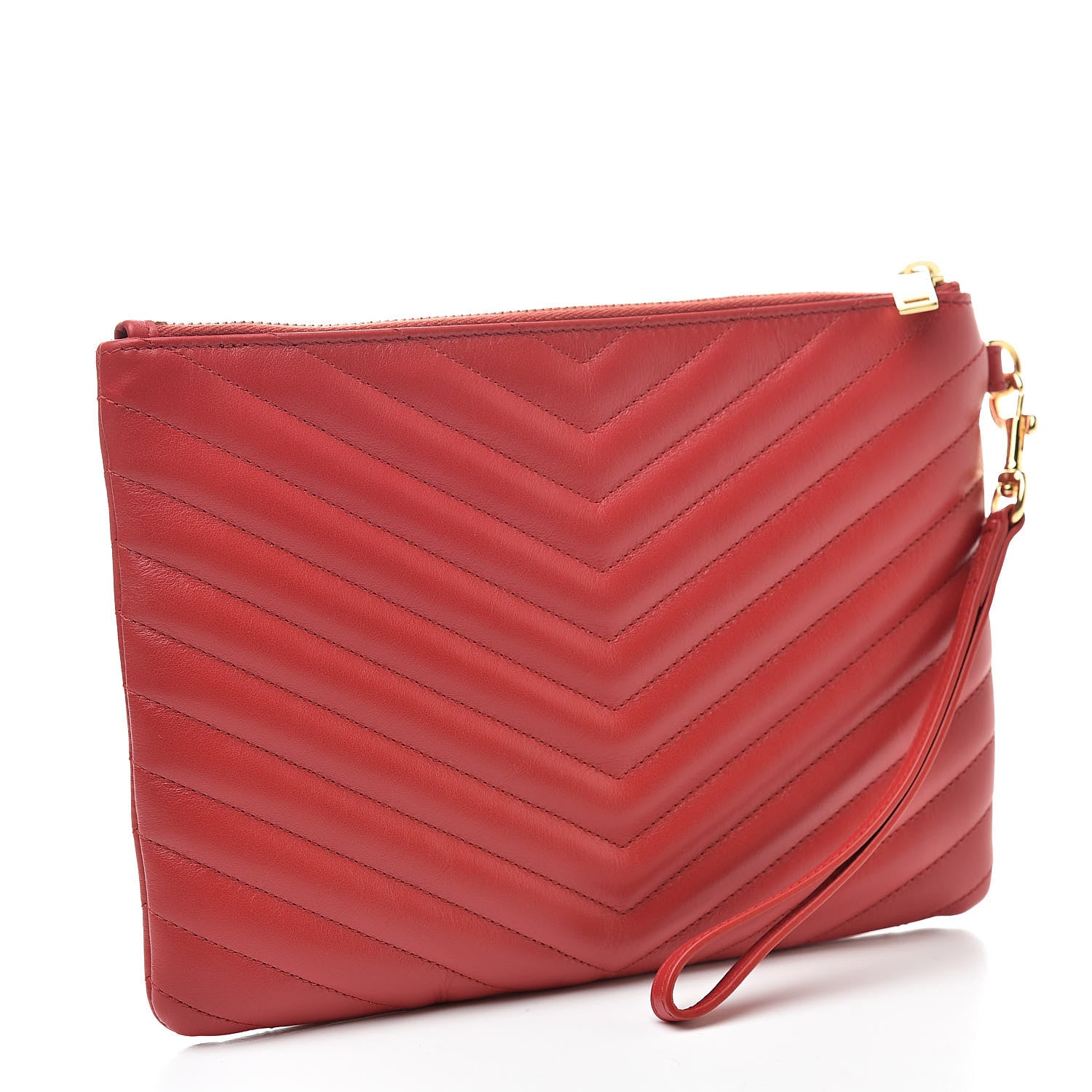 Saint Laurent Calfskin Matelasse Chevron Monogram A5 Wristlet Red 3 of 8