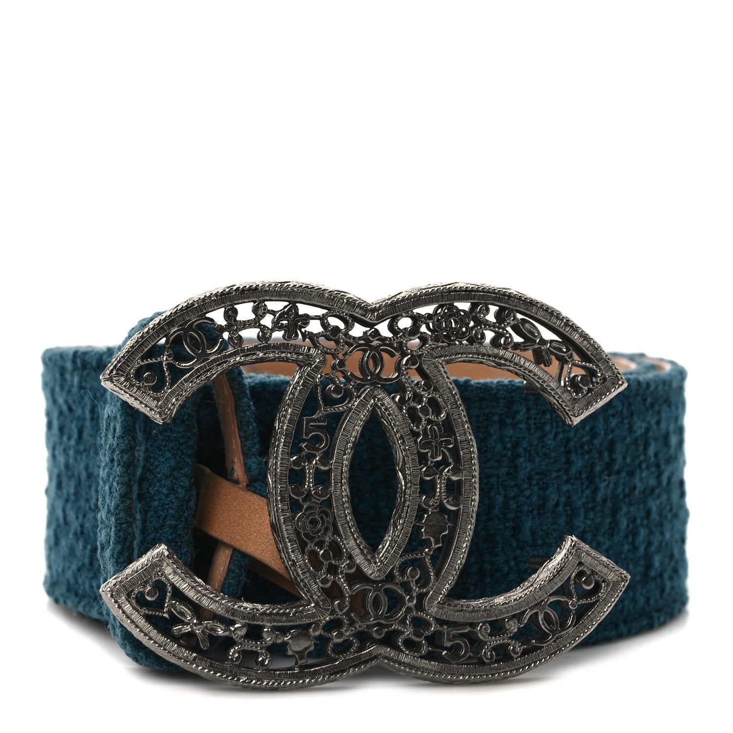 Chanel Tweed CC Wide Belt 85 34 Blue 1 of 7
