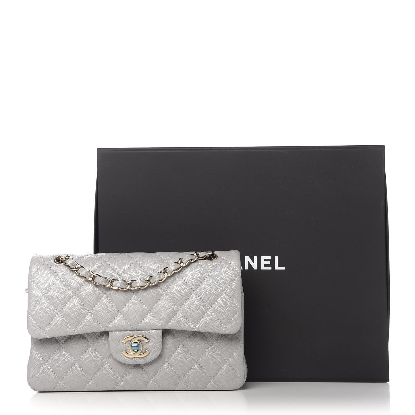 Caviar Quilted Small Double Flap Grey