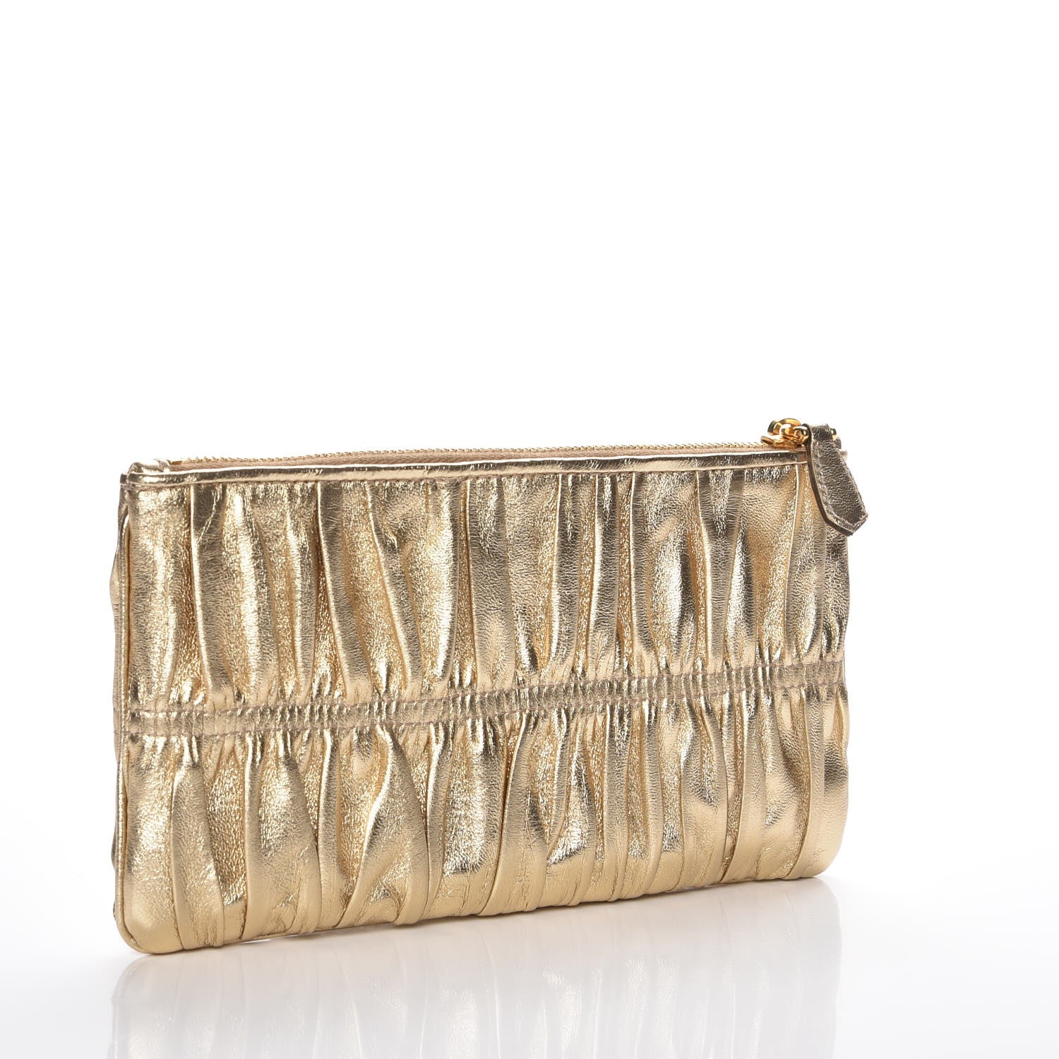 Prada Metallic Nappa Gaufre Small Zip Pouch Platino 10 of 14