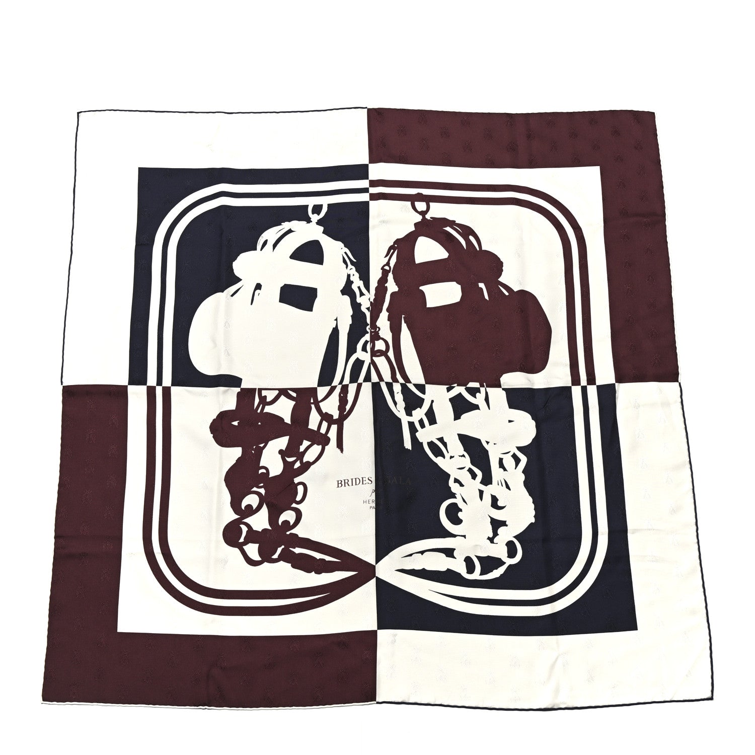 Hermes Silk Brides De Gala Quadri Tattoo Scarf 90 Marine White Bourgogne 1 of 4