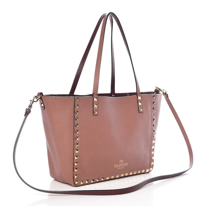 Valentino Garavani Pebbled Calfskin Small Rockstud Reversible Tote Rubin Blush 6 of 14
