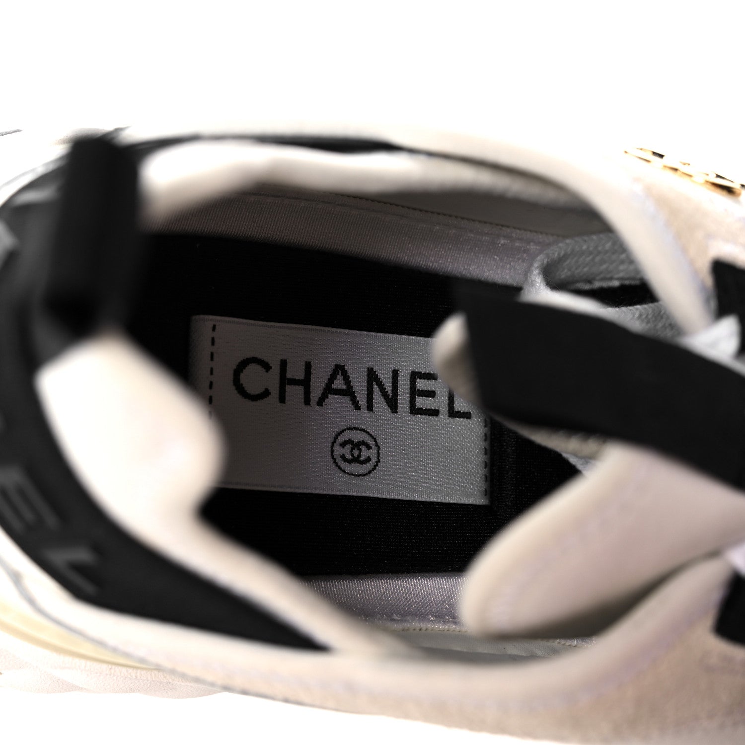 Chanel Velvet Calfskin Mixed Fibers CC Sneakers 39.5 Ivory Black 7 of 8