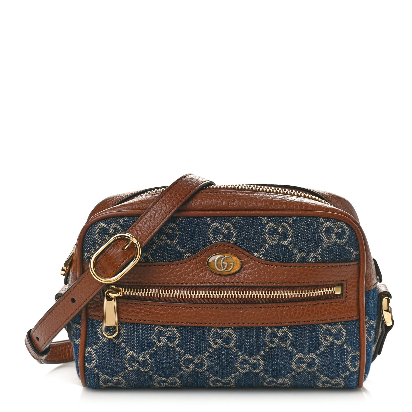 New Denim GG Monogram Dollar Calfskin Mini Ophidia Shoulder Bag Blue Tea Cuir Epilog