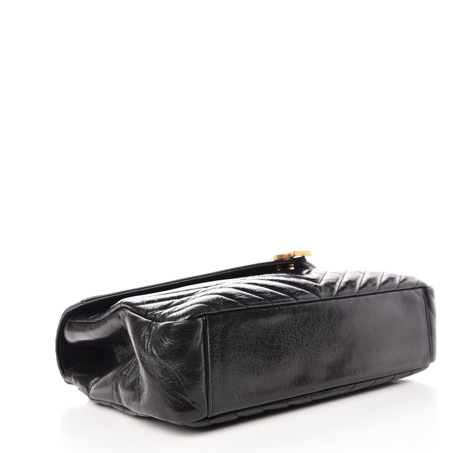 Saint Laurent Cracked Shiny Calfskin Matelasse Chevron Monogram Large College Satchel Black 4 of 12