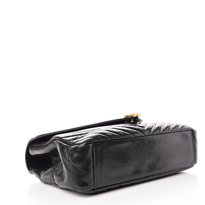 Saint Laurent Cracked Shiny Calfskin Matelasse Chevron Monogram Large College Satchel Black 4 of 12