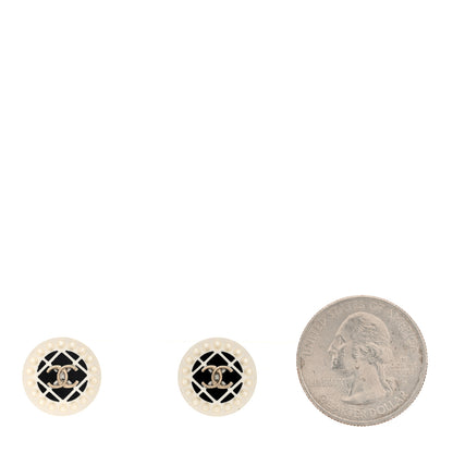 Chanel Resin Pearl Round CC Earrings White Black 2 of 4