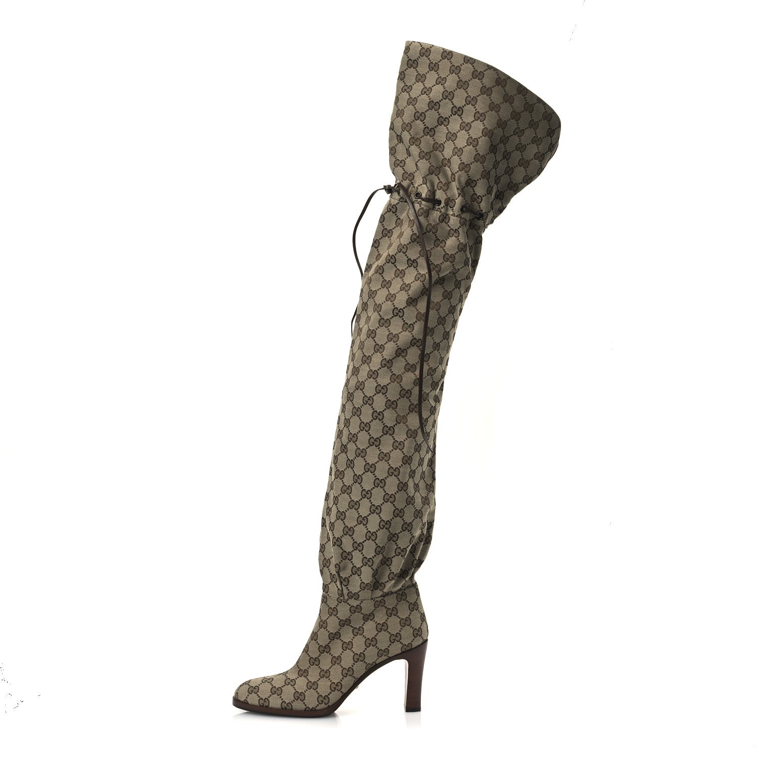 Gucci Monogram Over the Knee Boots 38.5 Beige Ebony 1 of 12