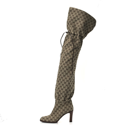 Gucci Monogram Over the Knee Boots 38.5 Beige Ebony 1 of 12