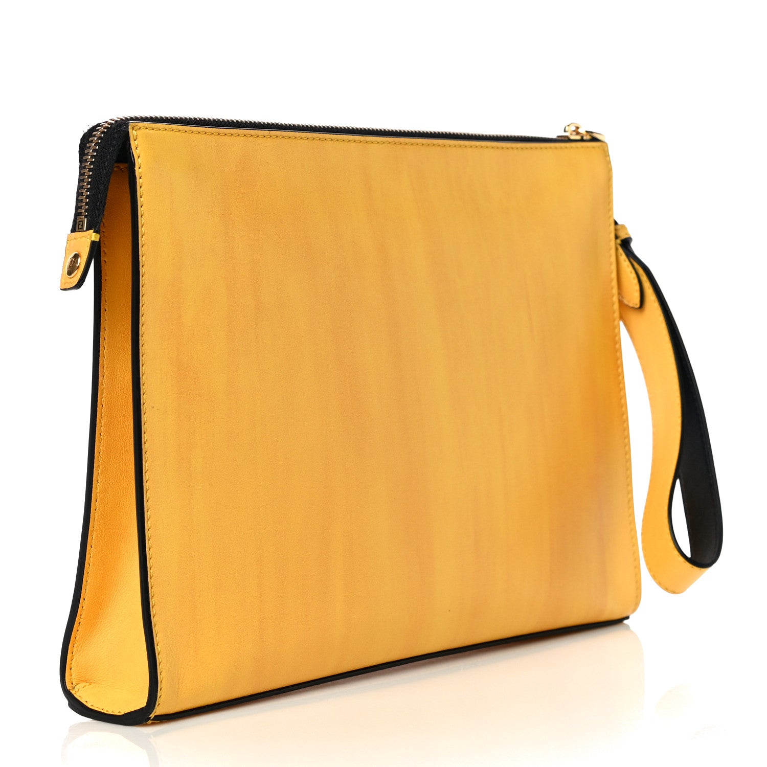 Fendi Vitello Fluffy Logo Clutch Bag Yellow Box Black 3 of 10