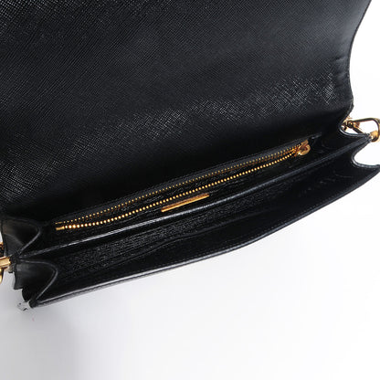 Prada Saffiano Mink Fur Accordion Flap Bag Black 6 of 9