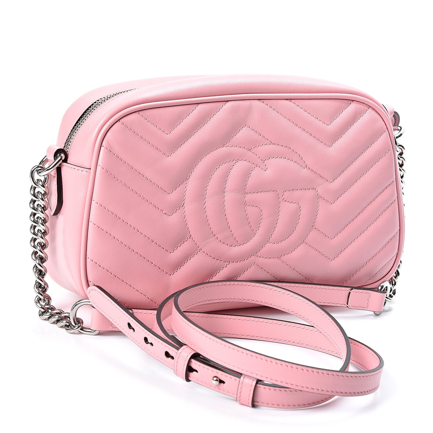 Calfskin Matelasse Small GG Marmont Chain Shoulder Bag Wild Rose