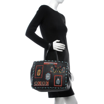 Valentino Garavani Grained Calfskin Patch Beaded Medium Rockstud Rolling Crossbody Tote Black Multicolor 3 of 8