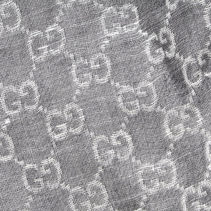 Gucci Wool Silk Monogram Fringe Scarf Gray 2 of 3