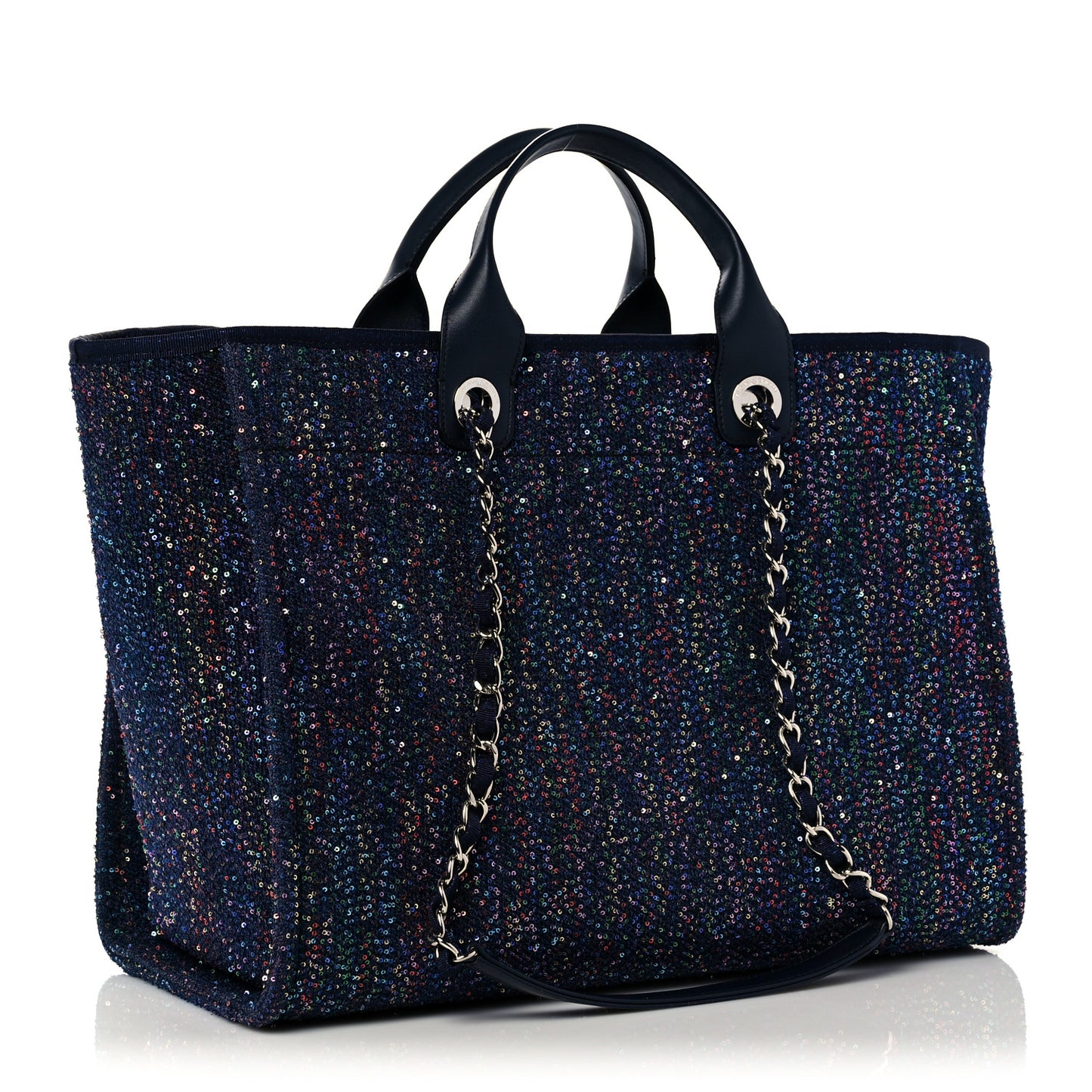 Calfskin Sequin Medium Deauville Tote Blue Multicolor