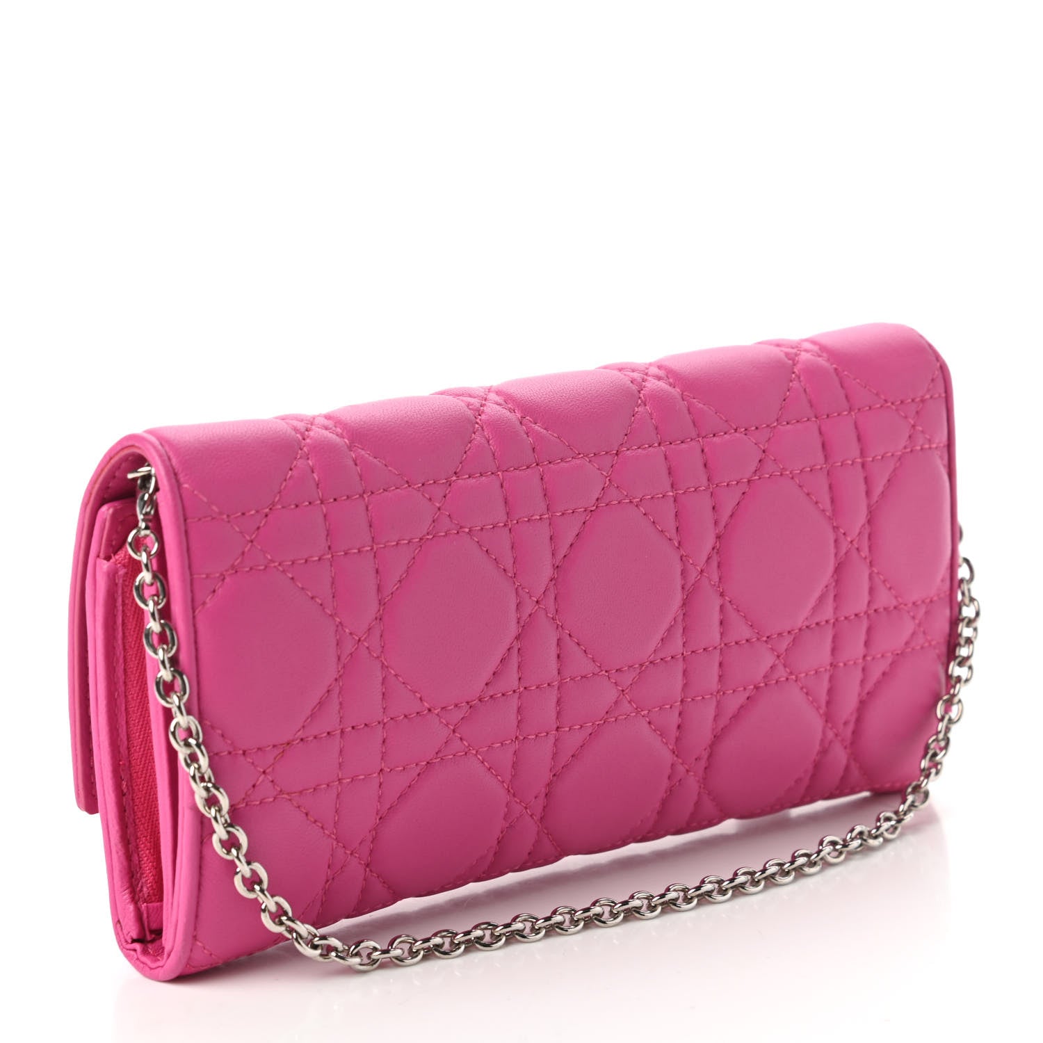 Christian Dior Lambskin Cannage Lady Dior Rendezvous Wallet On Chain Fuchsia 3 of 18