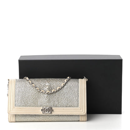 Chanel Metallic Galuchat Stingray Lambskin Boy Wallet With Removable Chain Silver 11 of 12