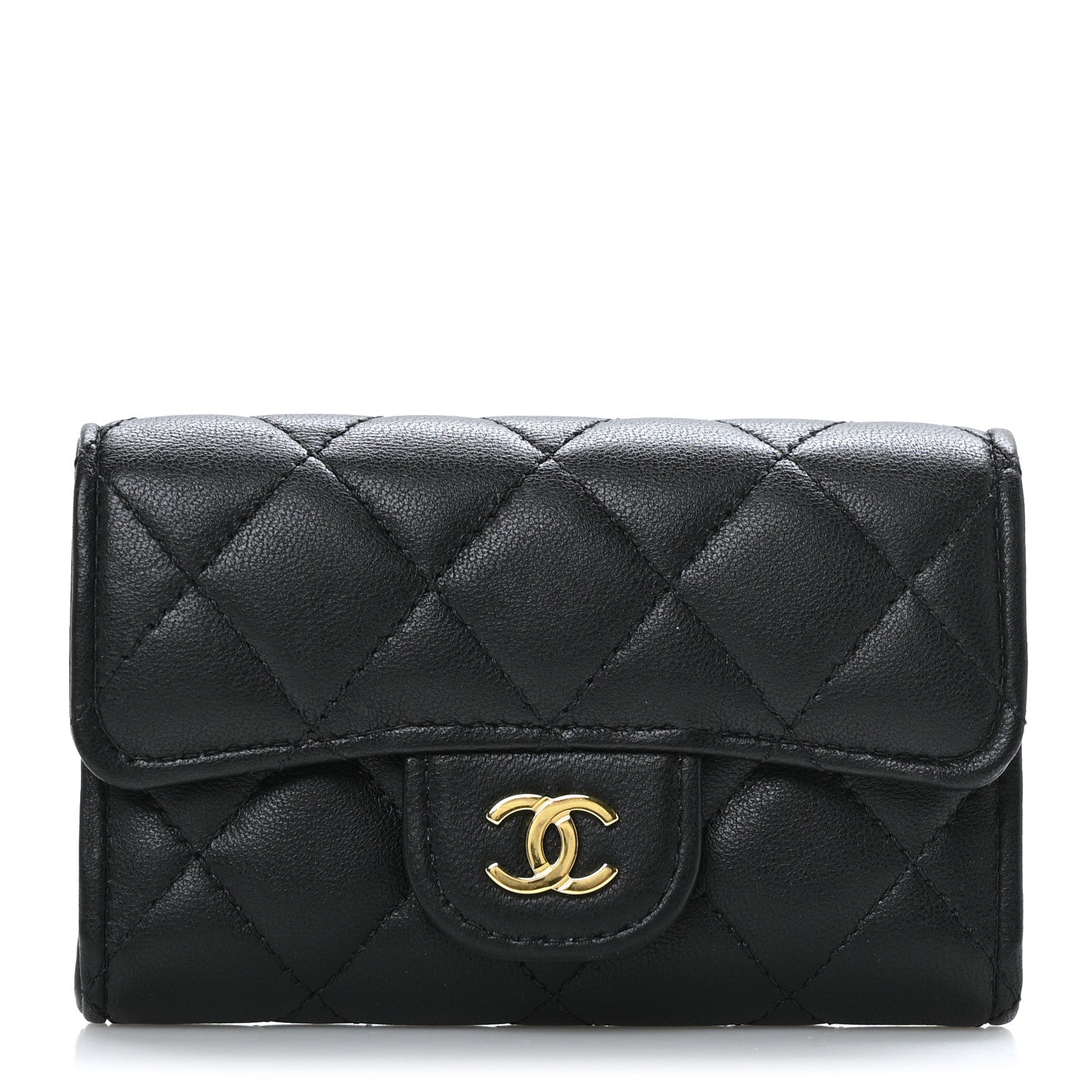 Chanel Lambskin Quilted Flap Card Holder Wallet Black 1 of 8