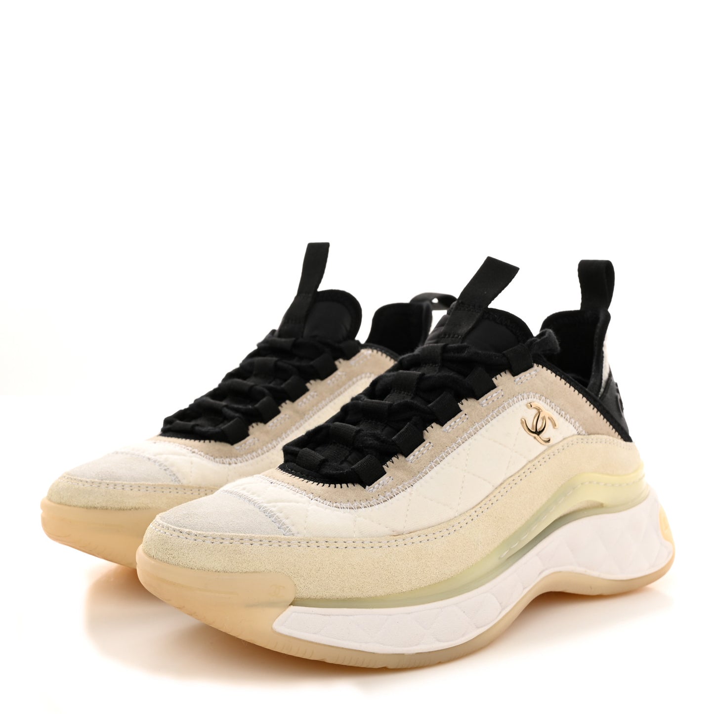 Fabric Suede Calfskin CC Sneakers 35 White Ivory