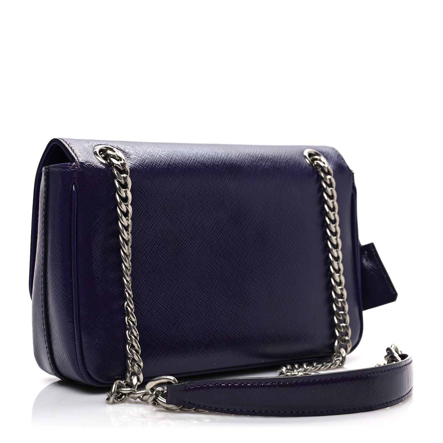 Prada Saffiano Vernice Sound Flap Chain Crossbody Bag Viola 3 of 7