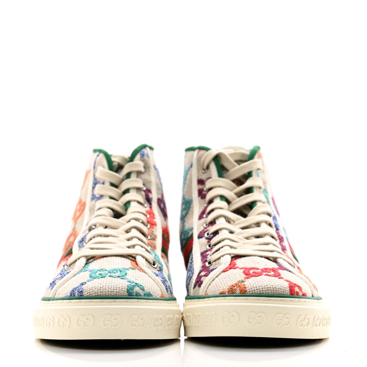 Gucci Linen Psychedelic Mini GG Monogram Mens 1977 Tennis High Top Sneakers 8 Multicolor Mystic White 2 of 9