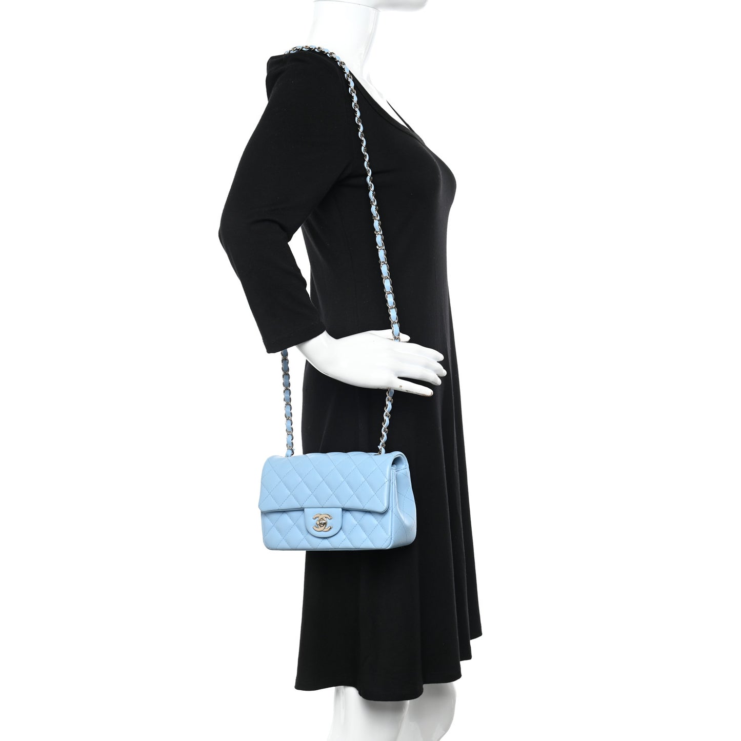Lambskin Quilted Mini Rectangular Flap Light Blue