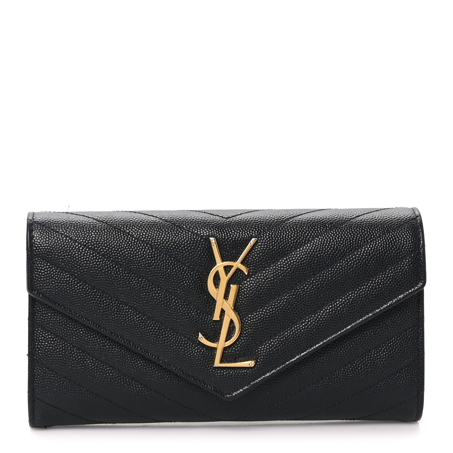 Grain De Poudre Matelasse Chevron Monogram Flap Wallet Black
