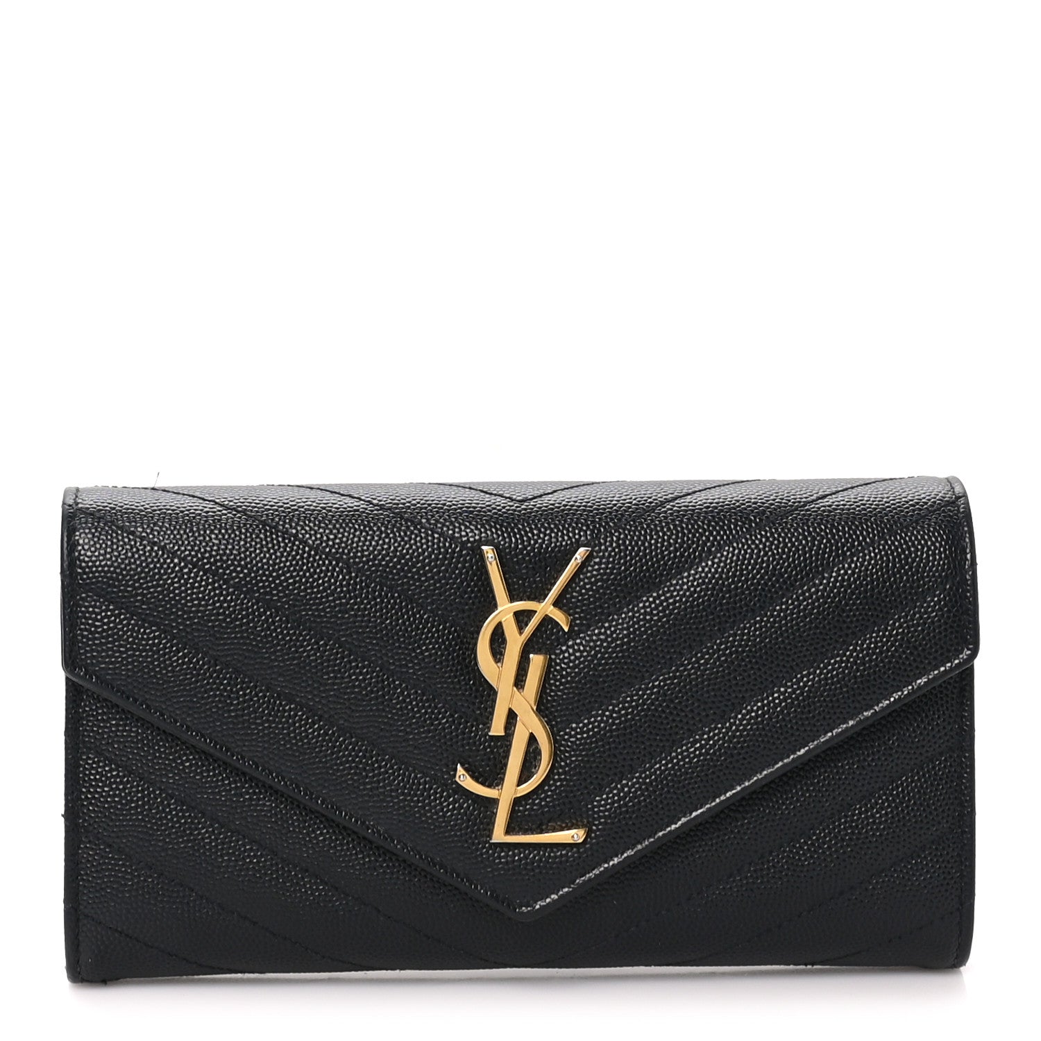 Saint Laurent Grain De Poudre Matelasse Chevron Monogram Flap Wallet Black 1 of 7