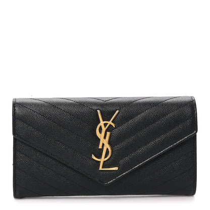 Saint Laurent Grain De Poudre Matelasse Chevron Monogram Flap Wallet Black 1 of 7