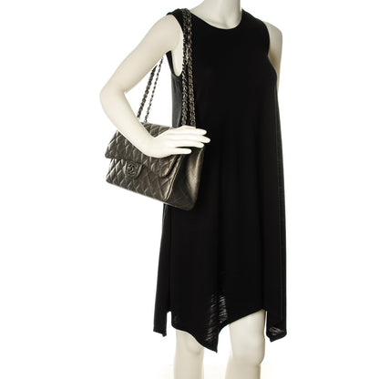 Chanel Metallic Caviar Quilted Jumbo Double Flap Dark Silver 2 of 9