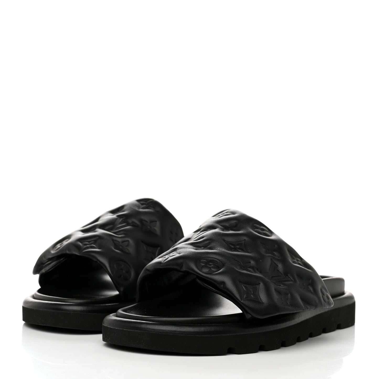 Lambskin Embossed Monogram Pool Pillow Flat Comfort Mule 38 Black