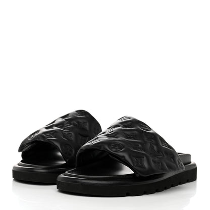 Louis Vuitton Lambskin Embossed Monogram Pool Pillow Flat Comfort Mule 38 Black 3 of 9