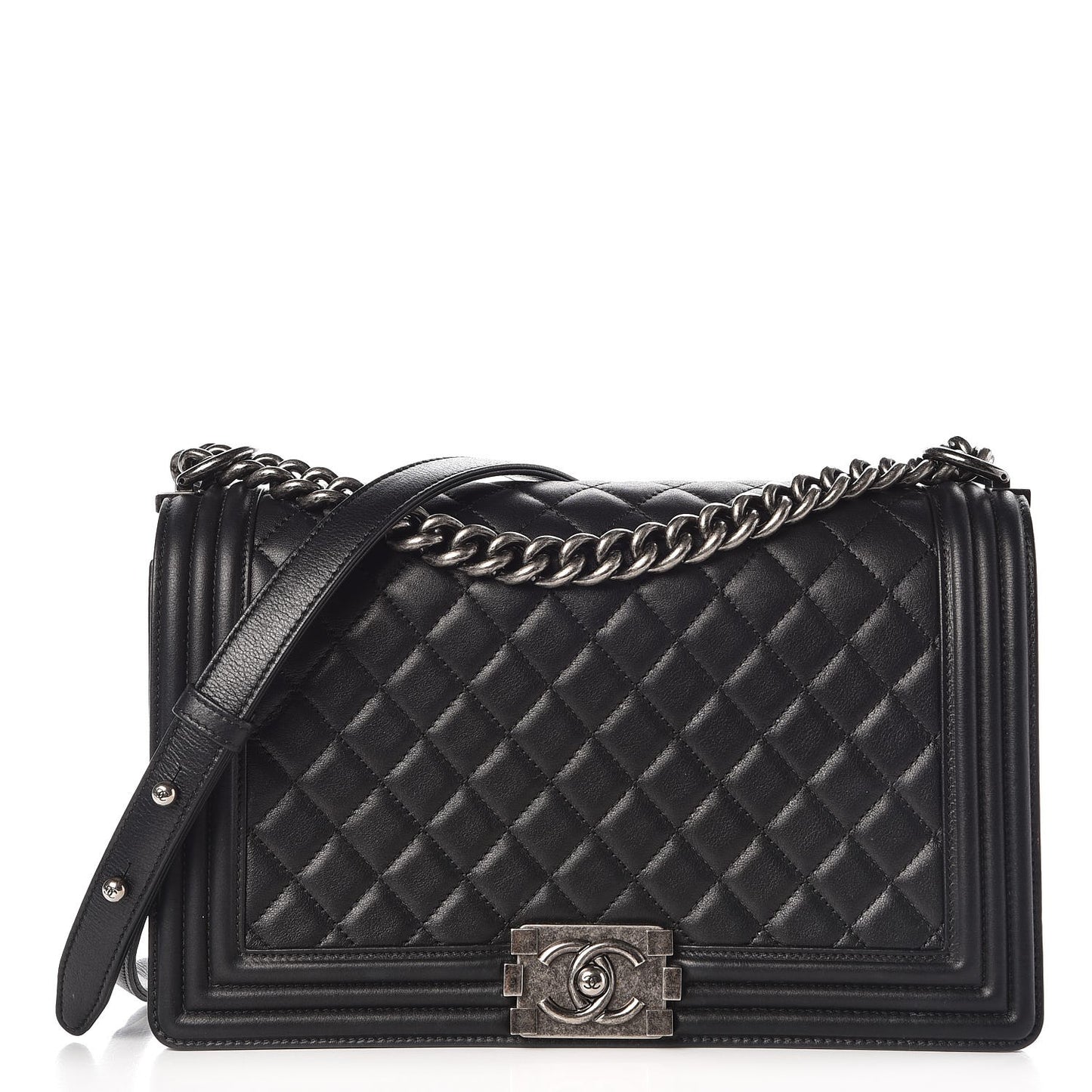 Metallic Calfskin Quilted New Medium Boy Flap Black