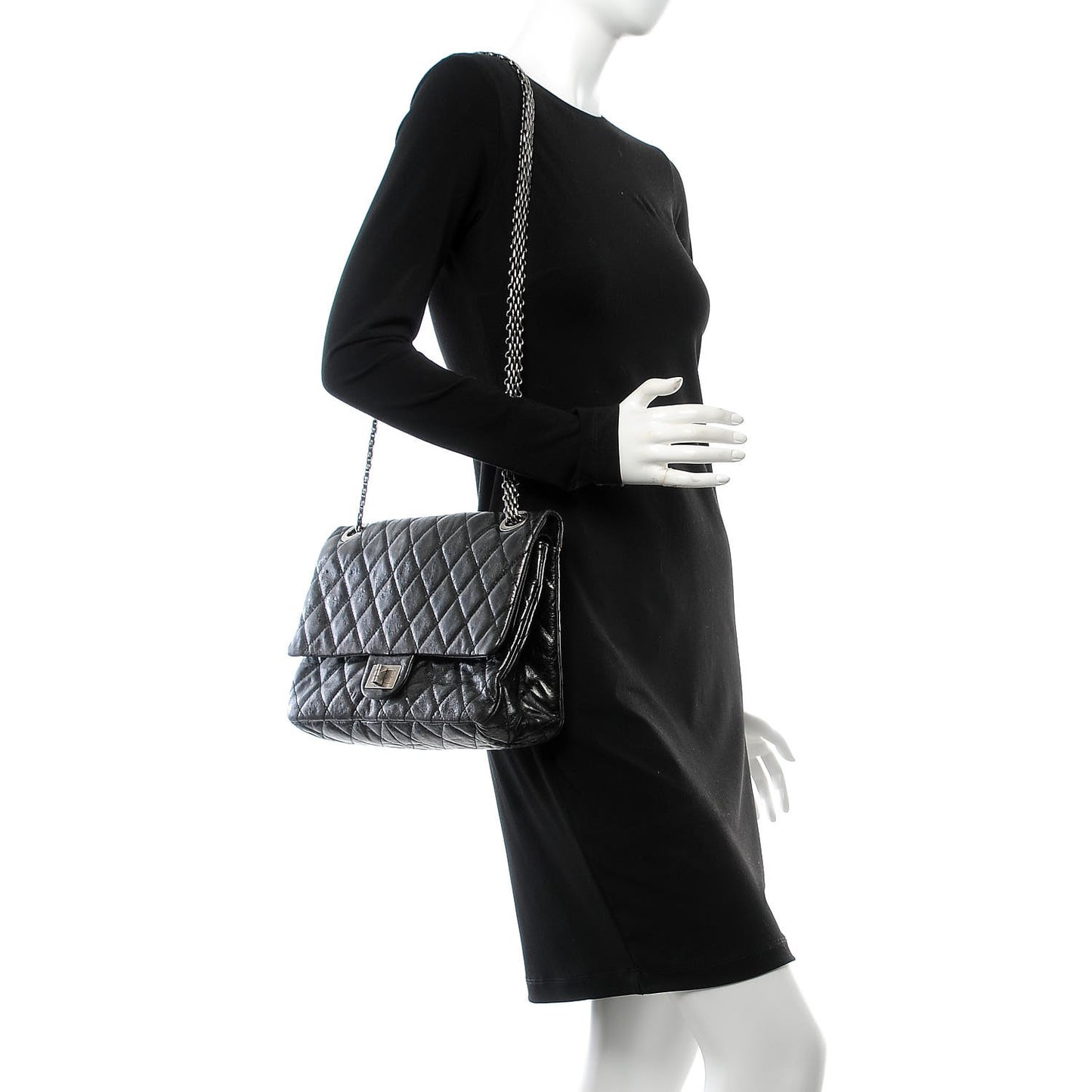 Metallic Aged Calfskin Quilted 2.55 Reissue 228 Flap Black