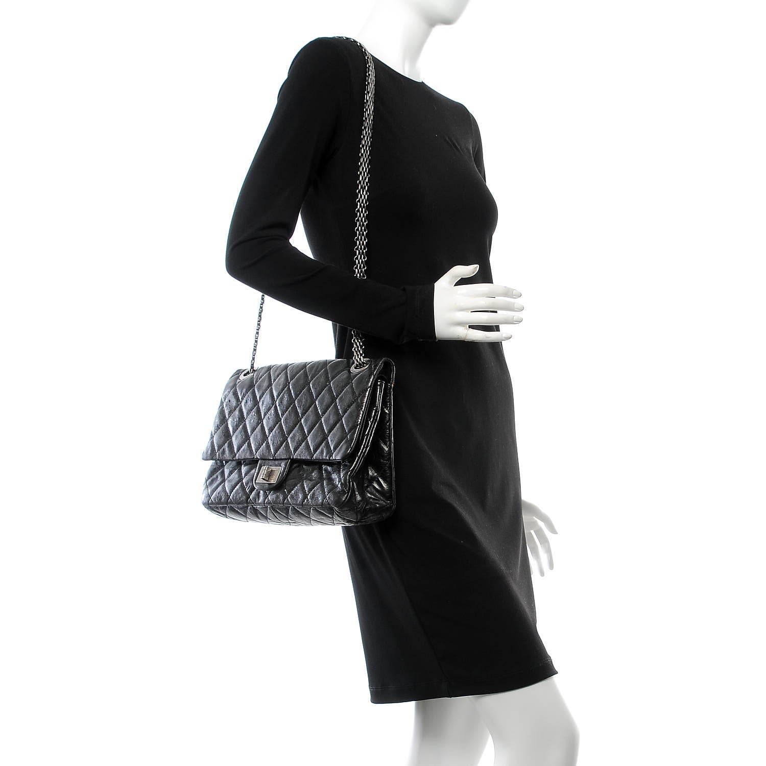 Chanel Metallic Aged Calfskin Quilted 2.55 Reissue 228 Flap Black 2 of 10
