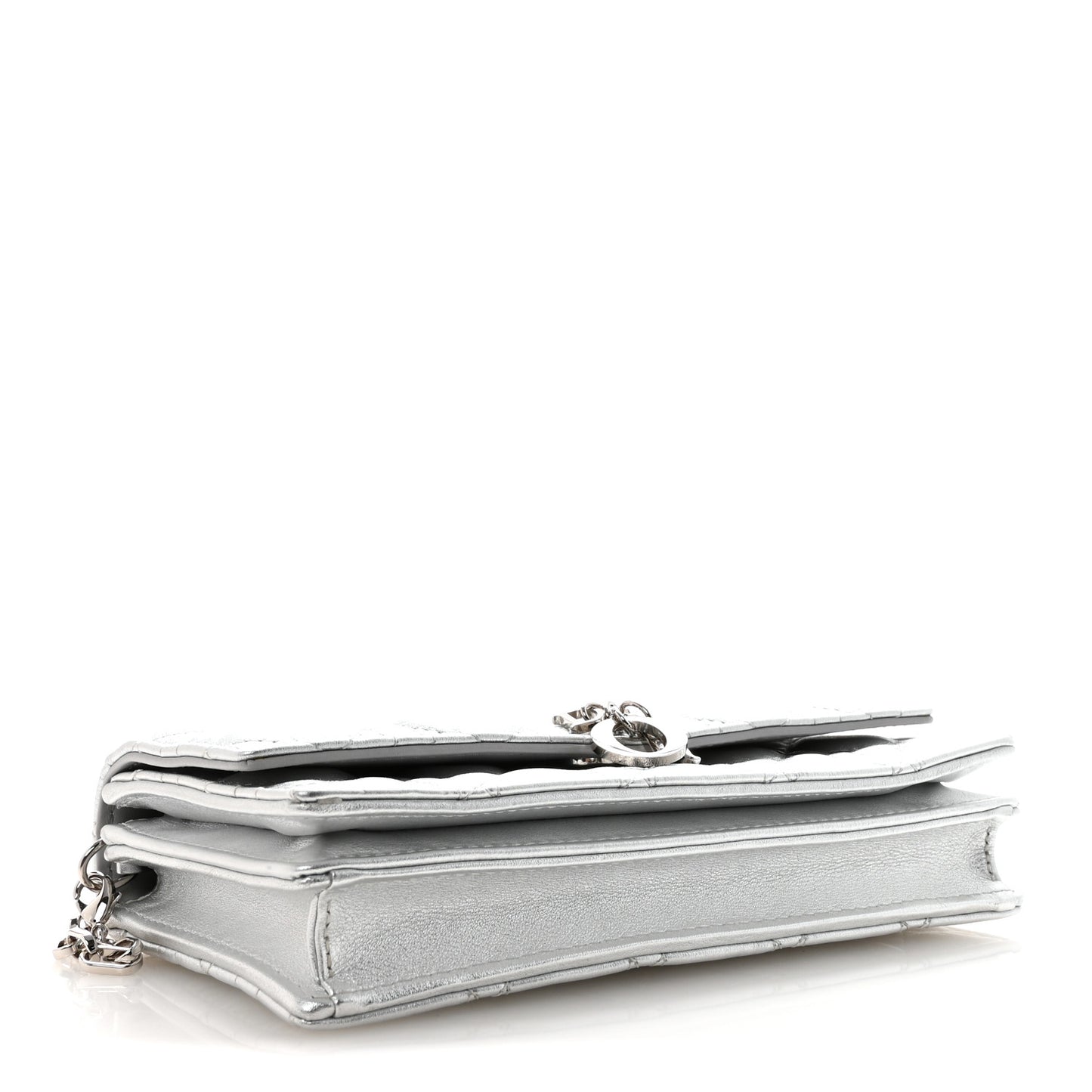 Metallic Lambskin Cannage Mini My Dior Top Handle Clutch Silver