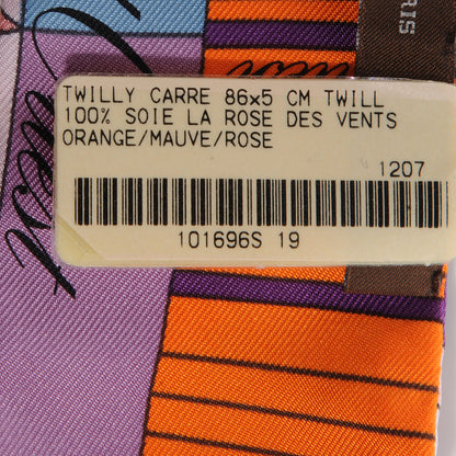 Hermes Silk La Rose Des Vents Twilly Orange Mauve Rose 4 of 5